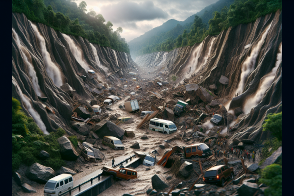 "alt_text": "Longsor di jalur Banjarbaru-Tanah Bumbu menyumbat akses vital, berdampak pada transportasi dan ekonomi."