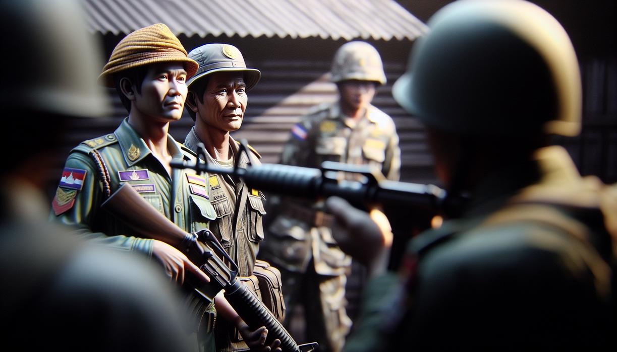 alt_text: Tentara Kamboja dan Thailand berdamai di perbatasan, simbolisasi akhir konflik.