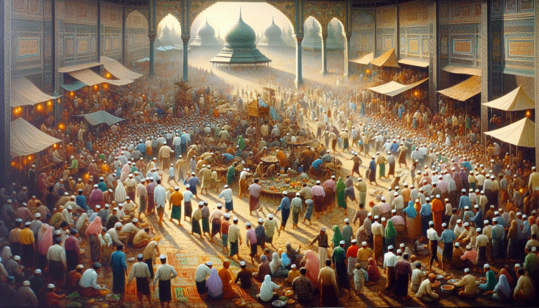 alt_text: Suasana pengajian 5 Rajab di Simpang Empat Banjarbaru, ramai jamaah mengikuti acara tersebut.