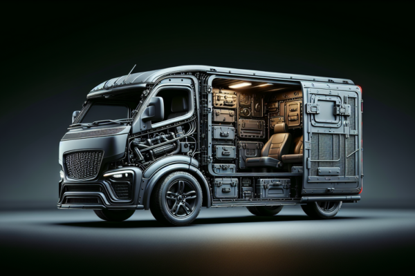 alt_text: Mobil dengan kompartemen rahasia untuk perjalanan, simbol tren kelam dalam dunia travel.