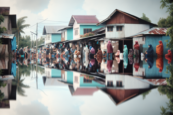 alt_text: Warga Kalsel bertahan di tepi air usai banjir, menanti bantuan dan memulihkan kehidupan.