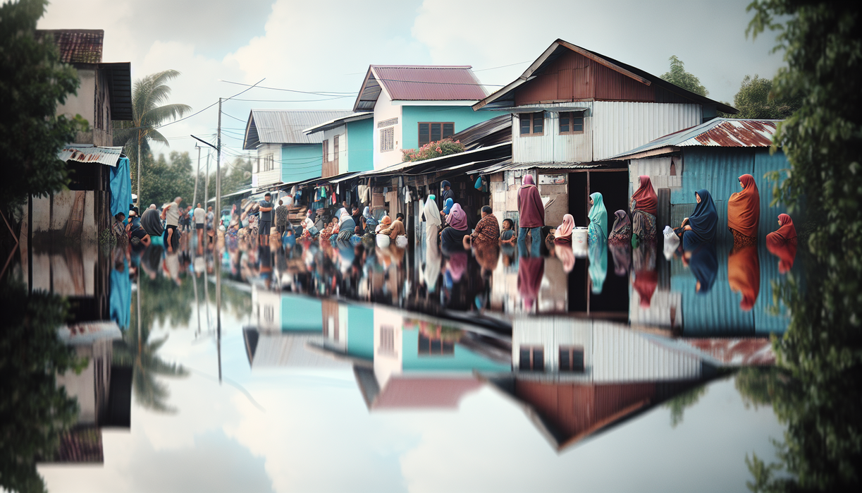 alt_text: Warga Kalsel bertahan di tepi air usai banjir, menanti bantuan dan memulihkan kehidupan.