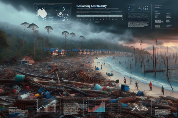 "alt_text": "Peta Aceh dengan grafik data dan ikon wisata, mempromosikan pemulihan pariwisata."