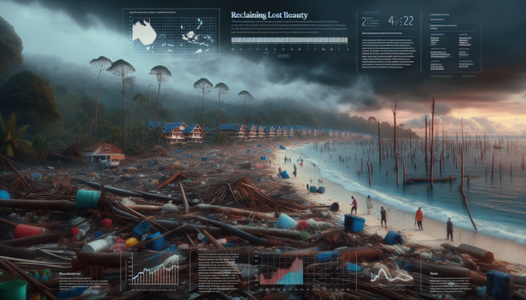 "alt_text": "Peta Aceh dengan grafik data dan ikon wisata, mempromosikan pemulihan pariwisata."