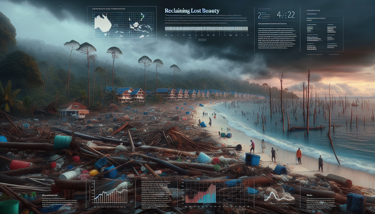 "alt_text": "Peta Aceh dengan grafik data dan ikon wisata, mempromosikan pemulihan pariwisata."