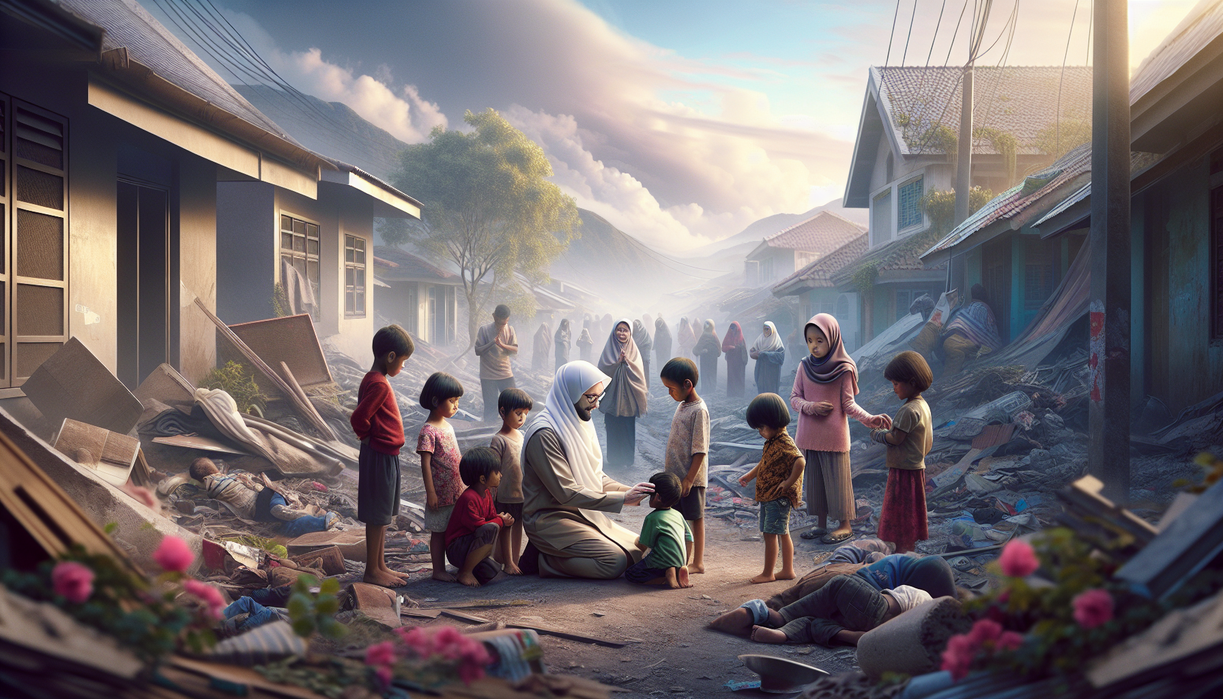 alt_text: Anak-anak saling menguatkan setelah bencana, merajut kembali harapan dan kebersamaan.