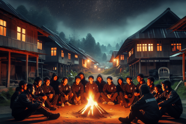 alt_text: Anggota Saka Wira Kartika memanjat tebing saat Persami, melatih keterampilan dan keberanian.