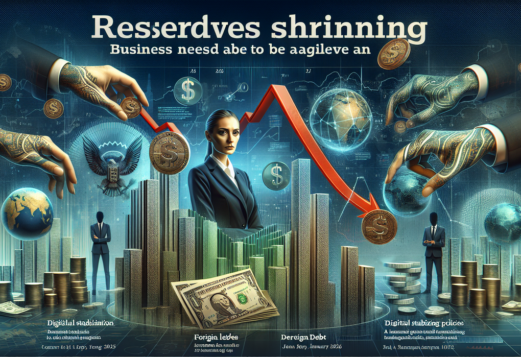 alt_text: Grafik cadangan devisa menurun, dorongan bagi bisnis agar lebih adaptif dan inovatif.