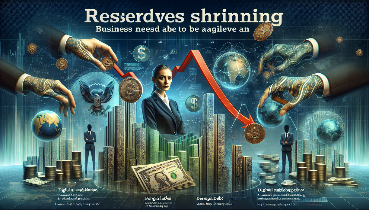 alt_text: Grafik cadangan devisa menurun, dorongan bagi bisnis agar lebih adaptif dan inovatif.