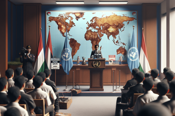 alt_text: "Judul berita: Desakan Indonesia untuk perdamaian konkret di Gaza."