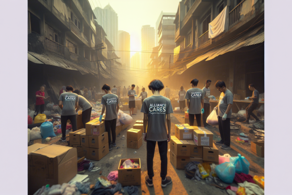 alt_text: Warga saling membantu menyalurkan donasi untuk korban kebakaran di Kasongan.