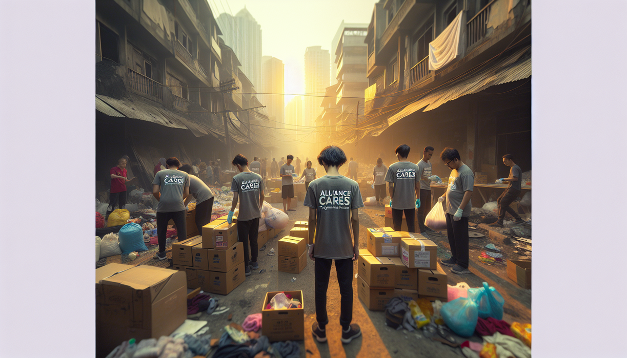 alt_text: Warga saling membantu menyalurkan donasi untuk korban kebakaran di Kasongan.