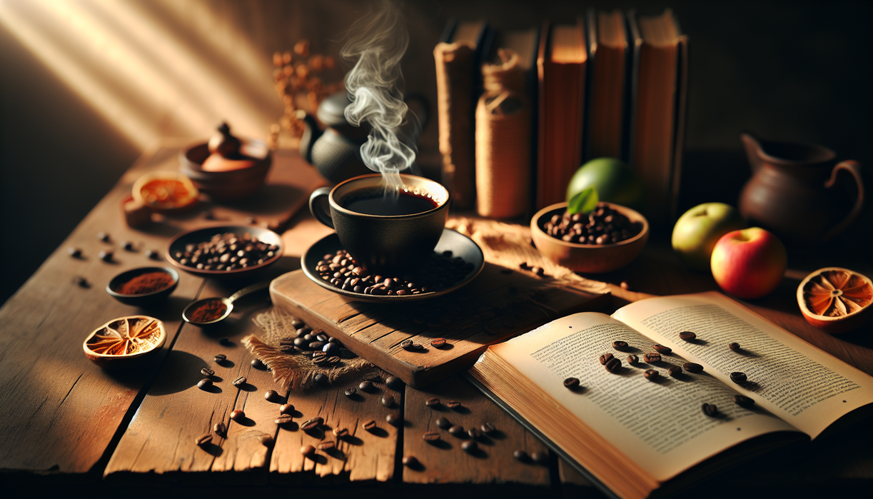 alt_text: Cangkir kopi hitam dan pita pengukur, simbol penurunan berat badan dengan kopi.