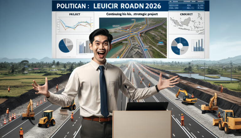 alt_text: Proyek pembangunan jalan Leucir 2026 dengan alat berat dan pekerja di lokasi.
