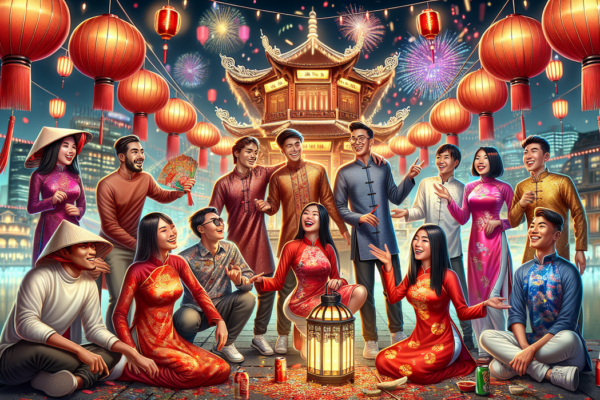 alt_text: Pesta Imlek 2026: Pemuda dari berbagai negara tampil di Vietnam merayakan budaya global.