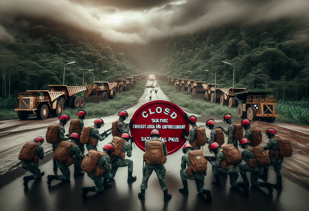 alt_text: Satgas PKH menyegel tambang PT Mineral Trobos; alat berat diamankan.