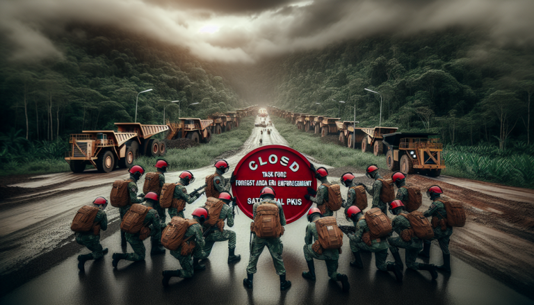 alt_text: Satgas PKH menyegel tambang PT Mineral Trobos; alat berat diamankan.