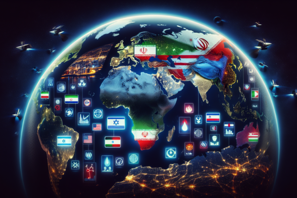 alt_text: Pesawat tempur di langit, latar api dan asap menggambarkan serangan Israel-AS ke Iran.