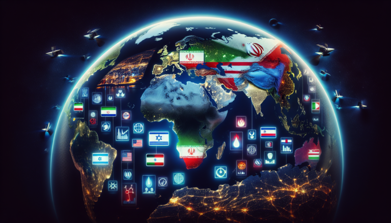 alt_text: Pesawat tempur di langit, latar api dan asap menggambarkan serangan Israel-AS ke Iran.