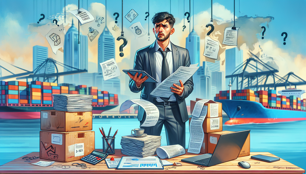 "alt_text": "Papan dengan tulisan 'Regulasi Impor: Peluang atau Jerat Hukum?' dalam konteks perdagangan."