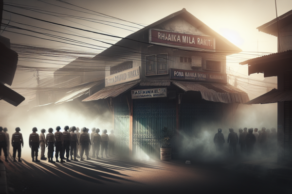 alt_text: Ruko kosong di kota sunyi, simbol kelelahan pekerja dan tragedi yang tersembunyi.