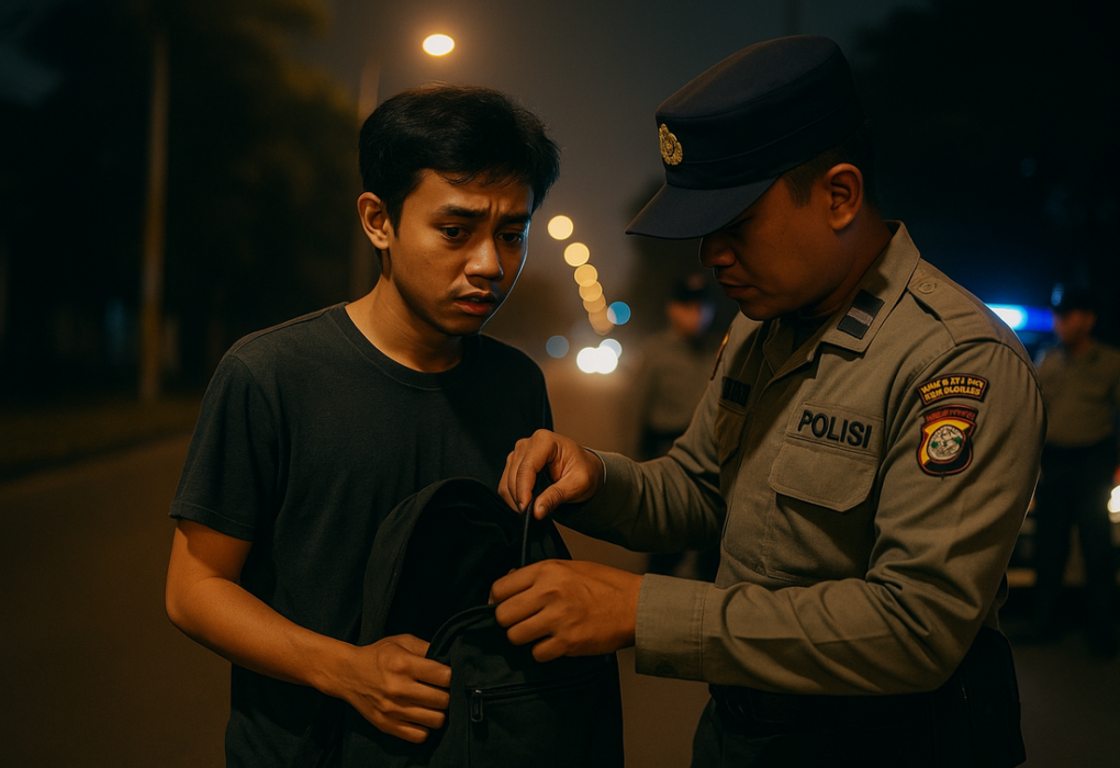 alt_text: Pemuda duduk dalam gelap, dikelilingi asap, membaca konten ganja murah di layar laptop.