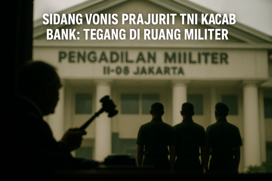 alt_text: Prajurit TNI diadili di ruang militer, suasana sidang vonis terasa tegang dan serius.