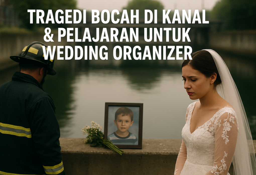 alt_text: Bocah jatuh di kanal saat acara pernikahan, jadi pelajaran penting bagi wedding organizer.