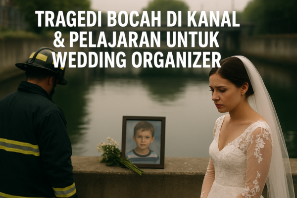alt_text: Bocah jatuh di kanal saat acara pernikahan, jadi pelajaran penting bagi wedding organizer.