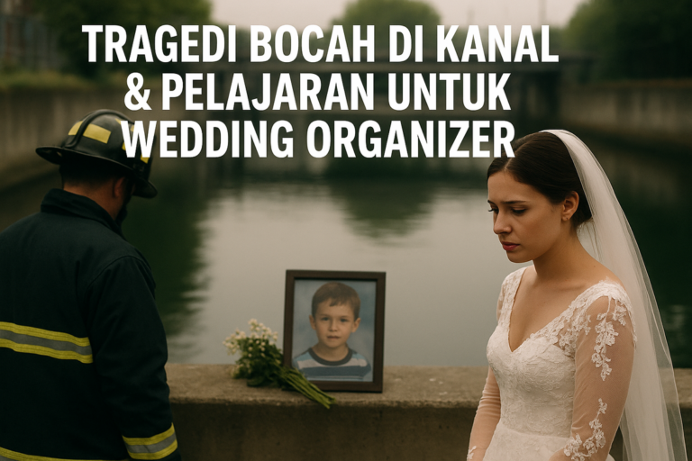 alt_text: Bocah jatuh di kanal saat acara pernikahan, jadi pelajaran penting bagi wedding organizer.