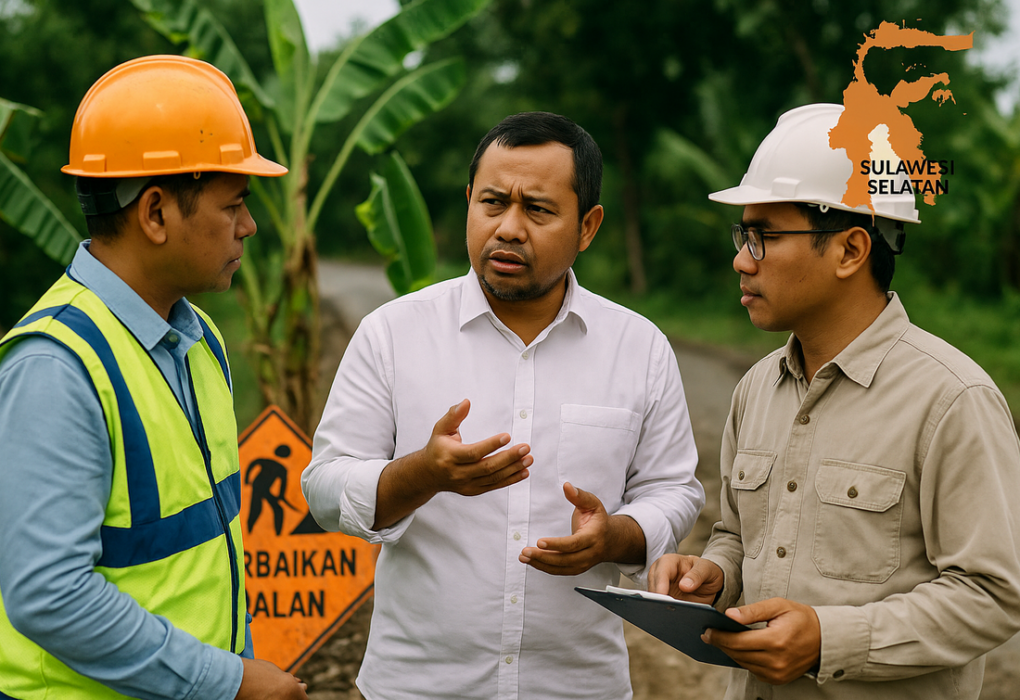 "alt_text": "Jalan rusak di daerah, pohon pisang tumbuh di retakan, pertumbuhan solusi darurat."
